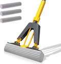 MASTERTOP Sponge Mop, Self Squeeze Mop with 3 PVA Absorbent Mop Refills, Roller Sponge Mop with 52'' Stainless Steel Handle for Kitchen Bathroom Office Hardwood Laminate Floor Cleaning