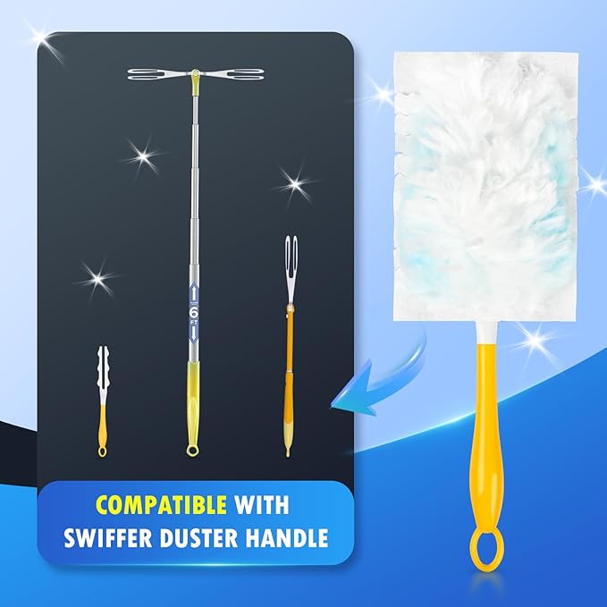 50 Count 180° Multi-Surface Feather Duster Refills Compatible with Swiffer® Handle, Heavy Duty Duster Replacement with 1 Handle