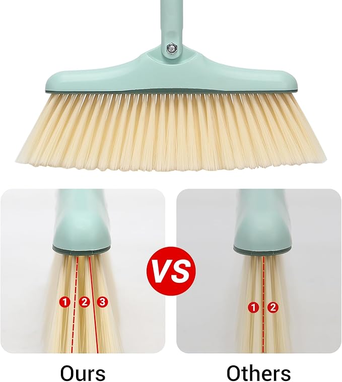 Broom and Dustpan Set,Squeegee Broom,Long Handle Broom and Dustpan Set,Broom with Stand Up Dustpan Combo Set,Squeegee - Kit for Indoor Cleaning 2+1 for Home, Office, Lobby(Green)