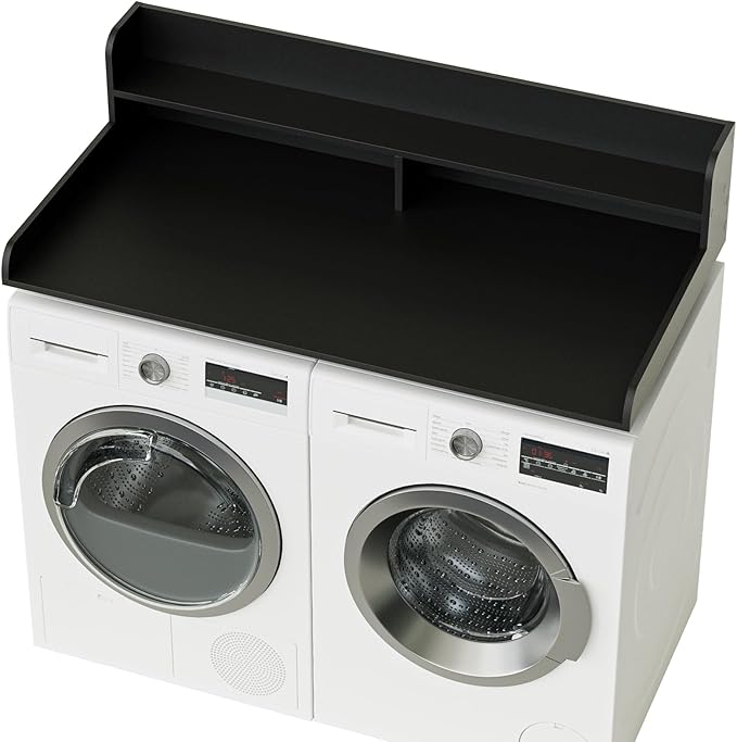 2-Tier Washer Dryer Countertop, Laundry Room Organization and Storage, 27.6" x 54" Wood Laundry Countertop for Washer and Dryer, Black