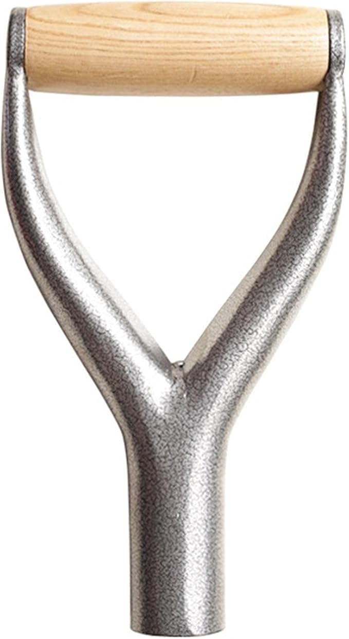 SYCOOVEN Shovel D Grip Handle, Metal Shovel Replacement Handle with Wooden Grip Spade Handle for Garden Digging Raking Tool, 3.1cm/1.22inch Inner Diameter(Silver)