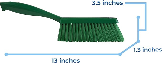 Vikan 45872 Bench Cleaning Brush, Polypropylene/Polyester Soft Bristle Dustpan Brush & Sweeper With Handle, 14-Inch, Green