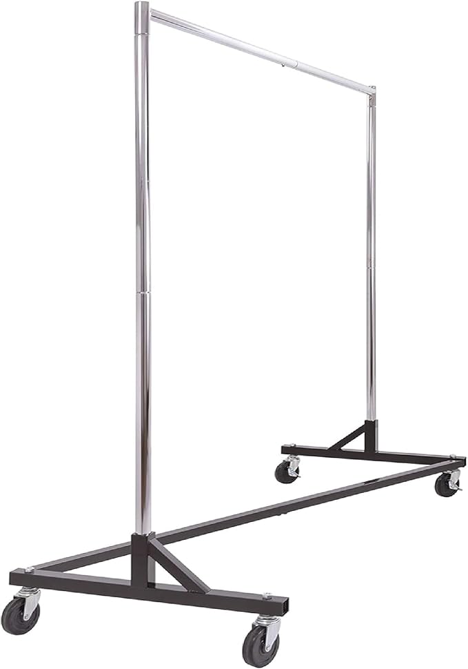 Commercial Garment Rack (Z Rack) - Rolling Clothes Rack, Z Rack With KD Construction With Durable Square Tubing, Commercial Grade Clothing Rack, Heavy Duty Chrome Commercial Garment Rack