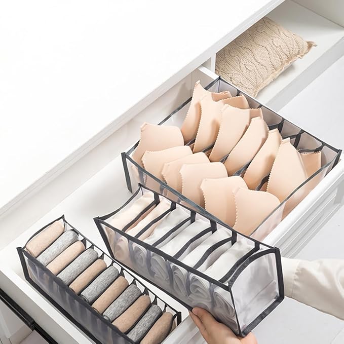 2 Pcs 11 Grids 7 Grids Underwear Drawer Organisers Sock Drawer Organizer Divider Underwear Storage Boxes Foldable Closet Dresser Drawer Organizer for Storing Socks White