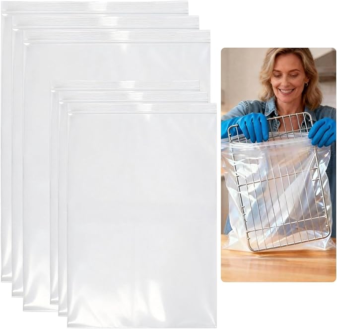 6 Pcs 2 Sizes Oven Rack Cleaning Bags, No Scrub Reusable PE Cleaning Bags,Leakproof Soaking Cleaner Bags for BBQ Grill,Grill Grate,Oven Rack, No Cleaner Included(15.7''×23.7''+19.7"× 27.5")