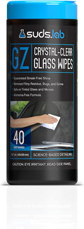 Suds Lab GZ Crystal-Clear Glass Wipes, Streak-Free Windshield, Mirror, and Window Wash, Disposable Wipes for Auto Interior and Exterior Car Windows, 40 count