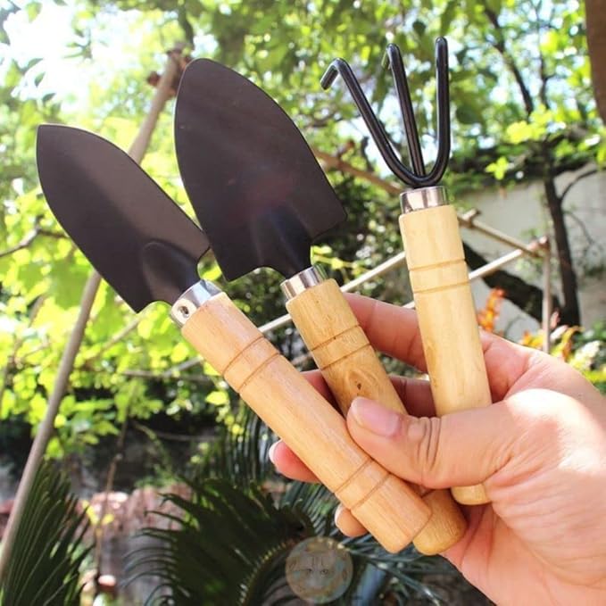 Leadigol Mini Garden Shovel Weeding Household Flower Shovel Pot Plant Bonsai Tool Wooden Handle Gardening Potting Tool Handle Rake Gardening Shovel