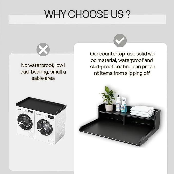 2-Tier Washer and Dryer Countertop, 54" W x 27.6" D Laundry Room Organization,Washer Dryer Topper Storage for Folding Clothes Over Washer and Dryer-Black