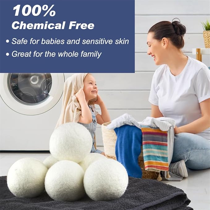 Wool Laundry Ball Pack of 6 Tumble Dryer Wool Ball Fabric Softener Alternative Reusable Wool Laundry Balls Nature’S Fabric Softeners for Fluffs Clothes