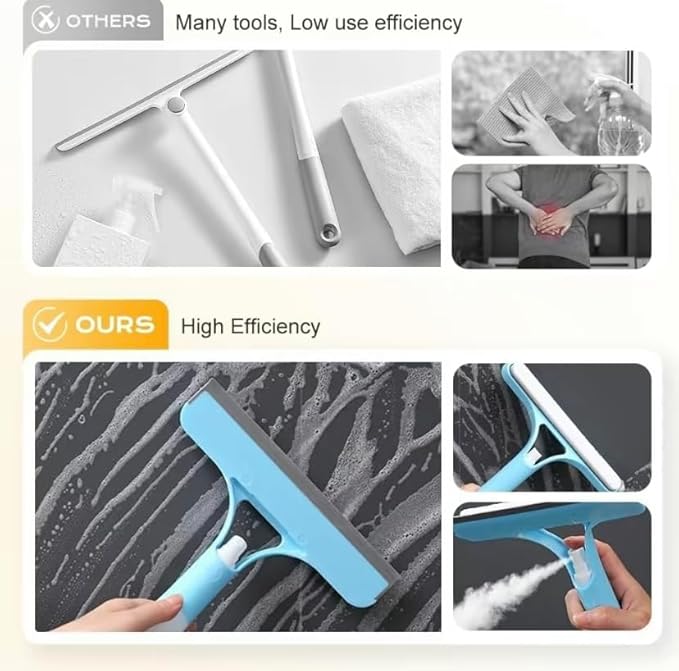 3 in 1 Spray Window Squeegee Cleaner Scraper, Window Squeegee Cleaner Tool with Spray Bottle for Shower Glass, Mirrors, Car, Home Window Cleaner Tool (White)