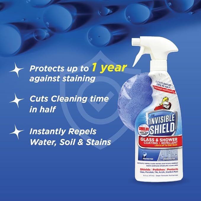 Invisible Shield Protective Glass Shower Coating for Showers, Mirrors, Windows, Tile to Repel Soap Scum and Hard Water Minerals for Easier Cleaning (2 Pack) 16 oz