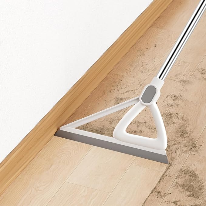 Household Broom with Dustpan, Squeegee Broom for Floor, Aluminum Handle for Floor, Glass, and Tile (White M1)