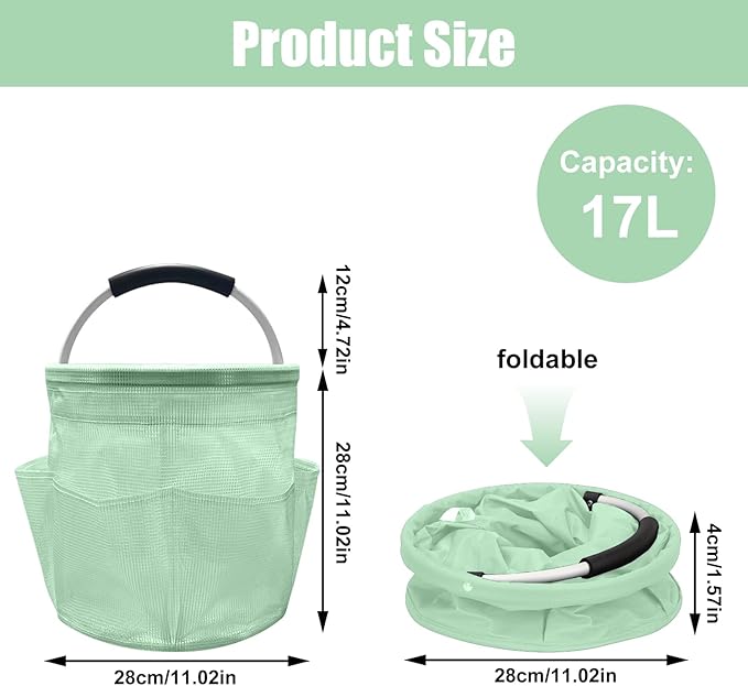 Qivine 17L Cleaning Caddy with Handle, Cleaning Supply Caddy, Foldable Tool Bag Cleaning Products Organizer, Portable Cleaning Bucket Caddy for Cleaning Supplies (Clear Green)
