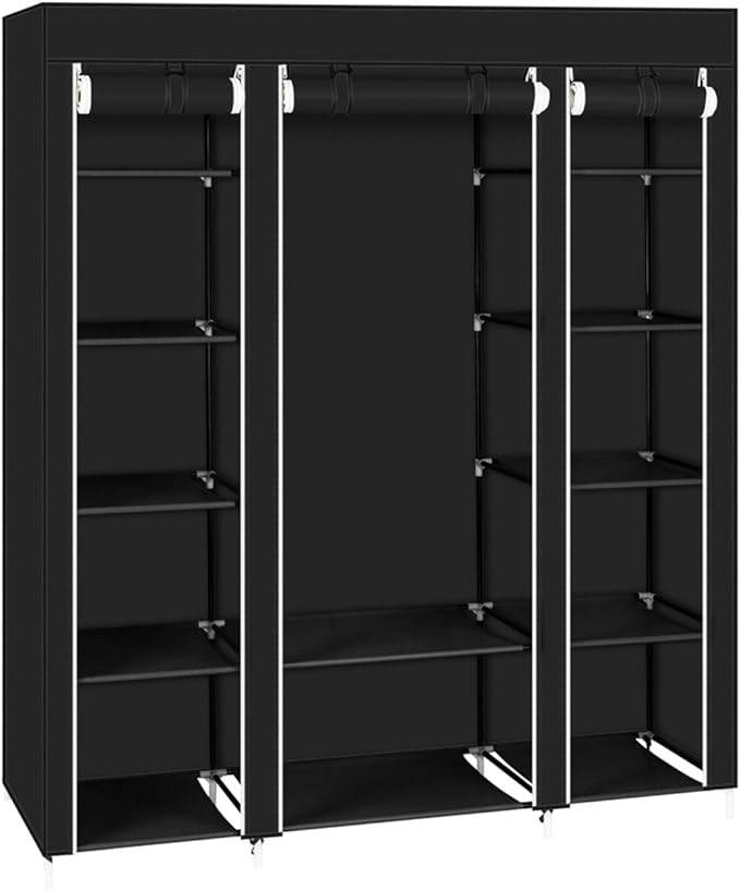 69" Portable Clothes Closet Wardrobe Storage Organizer with Non-Woven Fabric Quick and Easy to Assemble Extra Strong and Durable Black Closet Organizer with Protective Cover MITPATY