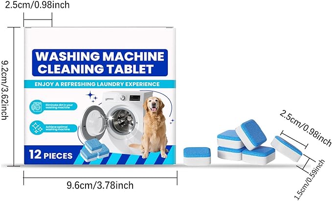 Eco-Friendly Washing Machine Cleaner, 12 Pack Washing Machine Deep Cleaner Tablets, Remove Stubborn Pet Hair, Septic Safe, Compatible with HE, Top & Front Load Washers (2PCS)