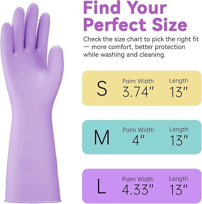 Dishwashing Rubber Gloves for Cleaning – 4 Pairs Kitchen Gloves with Handing Hooks Washing Dishes Household Glove - Small