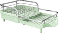 SAYZH Dish Drying Rack - Expandable Dish Rack for Kitchen Counter, Rust-Resistant Dish Drainer with Utensil Holder and Raised Guardrail, Kitchen Organizer for Cup and Bottle (Green)