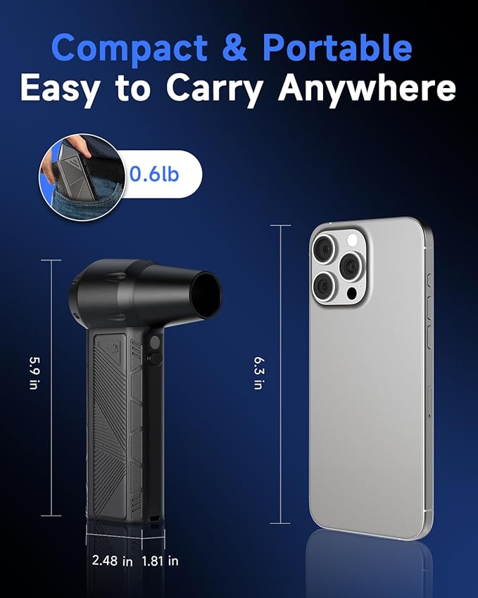 RapAir Compressed Air Duster -150000RPM Super Power 3-Gear Cordless Electric Air Duster with LED Light, Fast Charging Rechargeable Air Blower for Computer, Keyboard, Car, Outdoor and Home