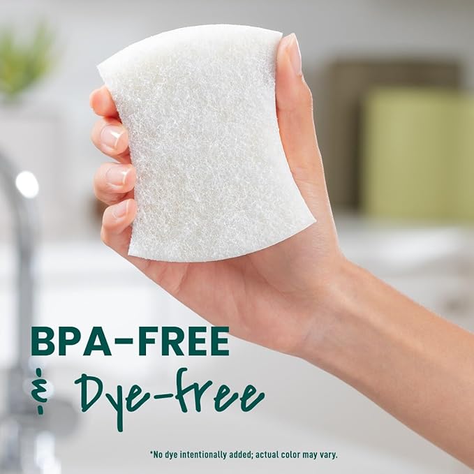 Scotch-Brite Greener Clean Non-Scratch Scrub Sponge, Sponge for Washing Dishes, Cleaning Kitchen, Superior Performance and Made with Sustainable Materials, Dishwasher Safe, 12 Scrub Sponges