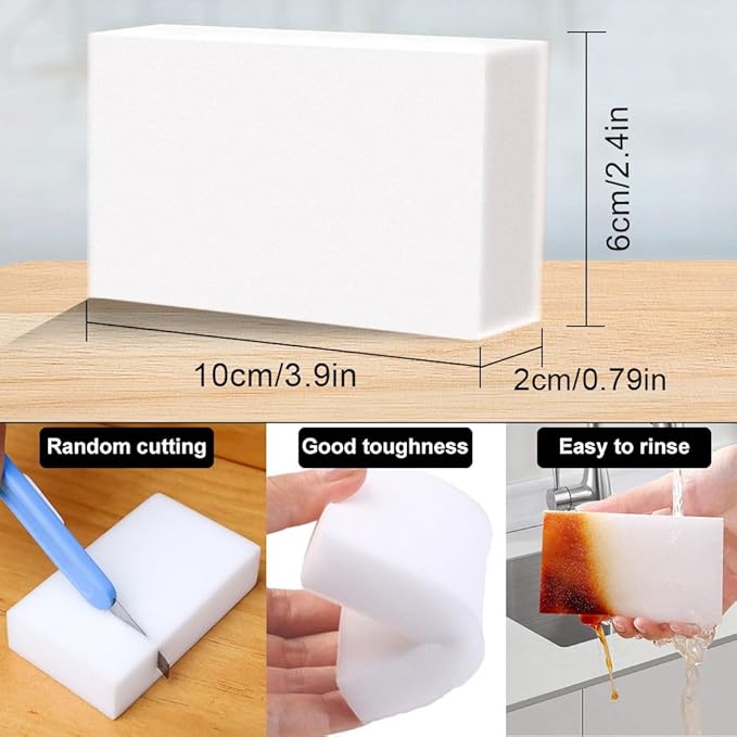 (50 Pack) Eraser Sponge SmilePowo Maigc Cleaning Sponge Eraser Melamine Sponges in Bulk Boat Eraser Multi Surface Scrubber Foam Cleaning Pads - Bathtub, Floor, Baseboard, Bathroom, Wall Cleaner