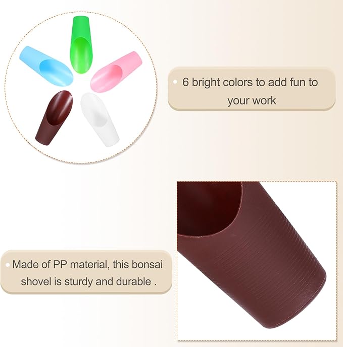HARFINGTON Bonsai Soil Scoop 6.3" x 1.8" Plastic Colorful Mini Garden Shovel Cultivation Digging Transplanting Tools for Plant Flower Succulent Coffee Beans, Brown