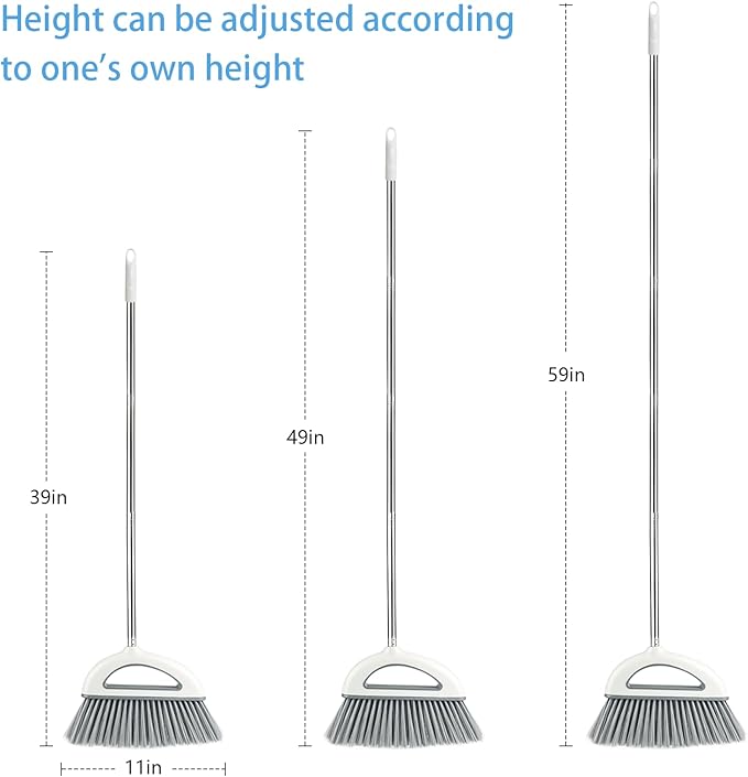 Angle Broom for Hardwood Floors - Soft Bristled Kitchen Broom, Indoor & Office Use (Off White)