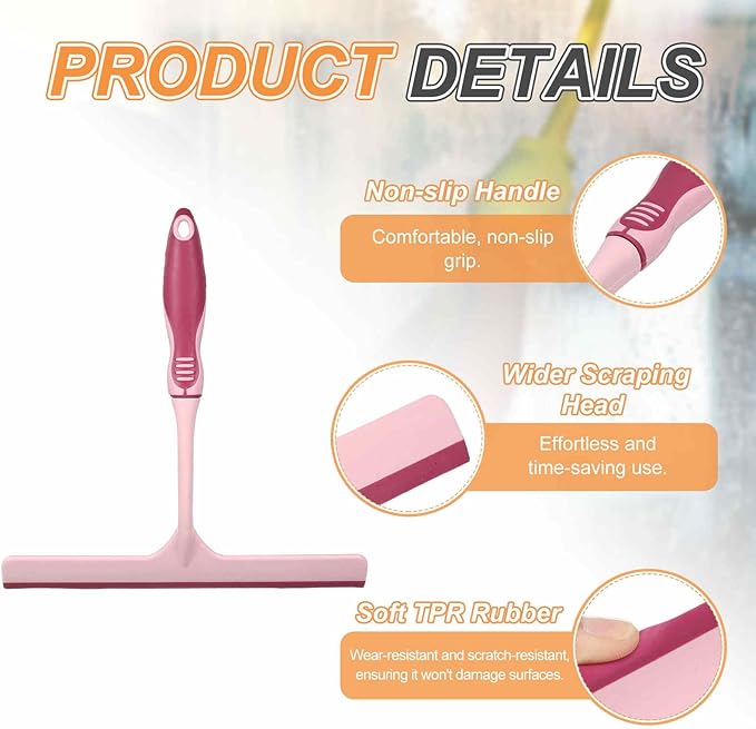 HARFINGTON Shower Squeegee 9.8 Inch Length Water Blade Cleaner Tool Household Mirror Squeegee with Hole for Windshield Window Cleaning Glass Door, Pink