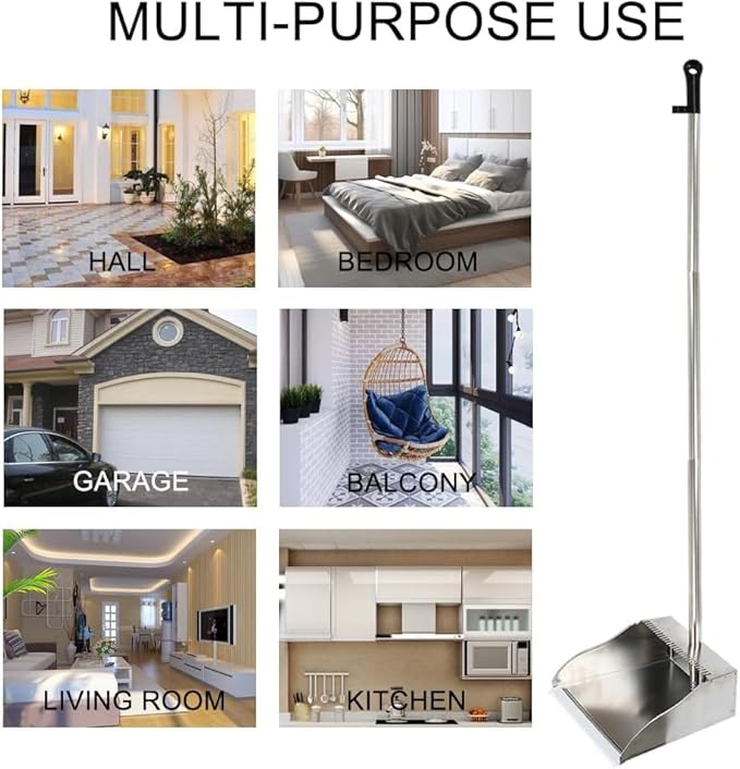 3 Pack Stainless Steel Dustpan Metal Dustpan with Handle Heavy Duty Dust Pan Upright Dust Pan for Home Office Lobby