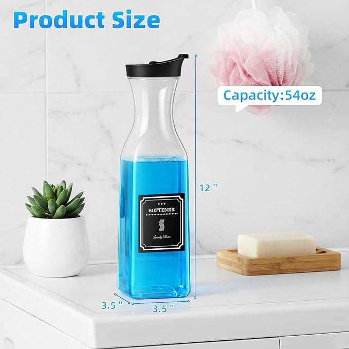 Laundry Detergent Dispenser,54oz Fabric Softener Dispenser,Plastic Liquid Laundry Detergent Container,Laundry Detergent Organizer for Laundry Room Organization with 4 Labels,3 Pack,Black