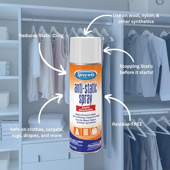 Sprayway Residue-Free Anti-Static Spray, Reduce Static Cling, Eliminate Static Shock, 6 Oz