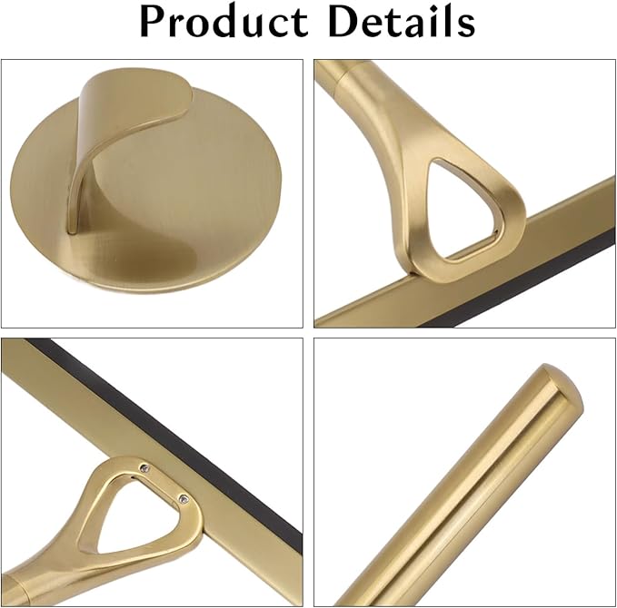 8.9x8.7inch Gold Stainless Steel Shower Squeegee Window Squeegee with Hanging Hook - Glass Wiper Squeegeer Cleaning Tool for Clean Ceramic Tile,Shower Door, Mirror,Window,Car Glass,Table Top