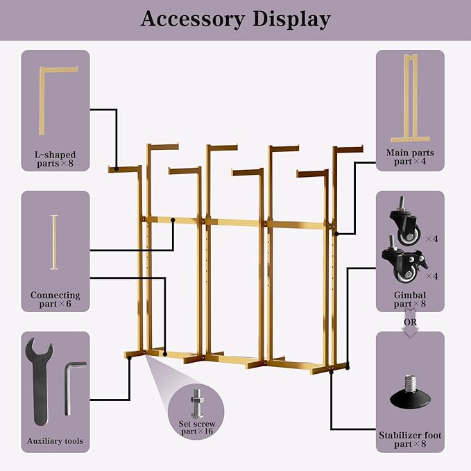 Retail Clothing Rack - for Hanging Clothes - Rolling Metal Garment Racks Heavy Duty, Gold Commercial Clothing Display Rack with Wheels, Tall Sturdy Stand Clothing Racking (8 Arm,Gold)