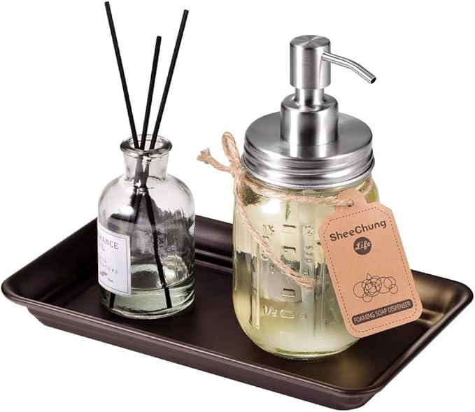 Vintage Farmhouse Decor Metal Vanity Tray(2 Pack),Countertop Guest Hand Towel Storage Organizer Tray Dispenser, Sturdy Holder for Perfume,Cosmetics, Jewelry, Makeup Bathroom Organizer (Bronze)