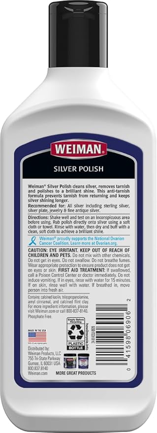 Weiman Silver Cream Cleaner 3-in-1, Anti-Tarnish Technology, Safely Clean, Polish, Shine & Restore, Removes & Prevent Tarnish, 8 Oz with Jewelry Polishing Cloth