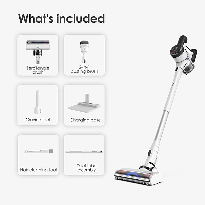 Tineco Pure ONE S15 Essentials Cordless Vacuum Cleaner, Stick Vacuum Rechargeable with Anti-Tangle Brush, LED Headlights for Hard Floor, Pet Hair & Home Cleaning