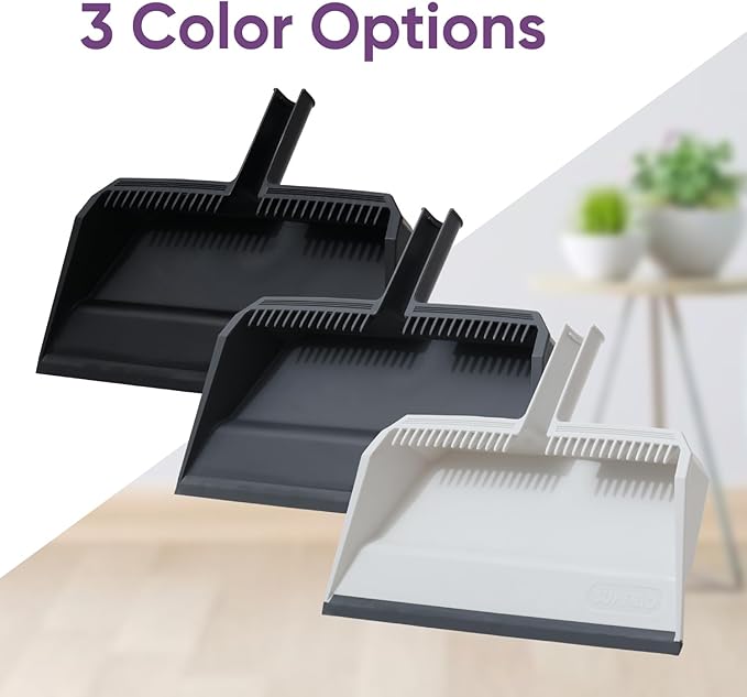 Superio 2-Pack Wide Plastic Dustpan with Comb - 16" Wide, Rubber Lip, Broom Handle Clip, Grey