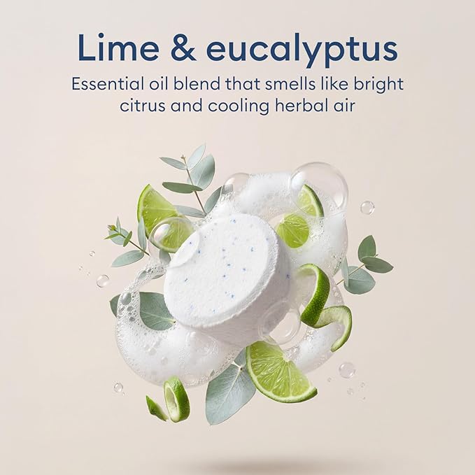Vove Probiotic Toilet Bowl Cleaner Tablets, 24 Count - Lime & Eucalyptus, Citric Acid + Oxygen Bleach Fizzing Formula, Dissolves Hard Water Stains & Limescale, Plant-Based, Septic Safe, Plastic-Free