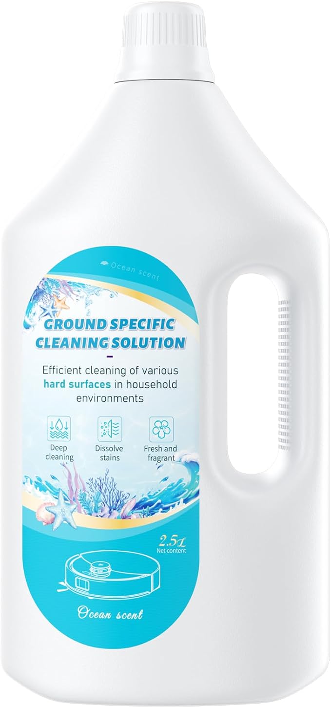 Floor Cleaning Solution Ocean Scent, Compatible with Roborock Cleaning Solution Quick Drying Without Residue Suitable for All Robot Vacuums and Wet Dry Dual-Use Vacuum Cleaners (2.5 L, Ocean)