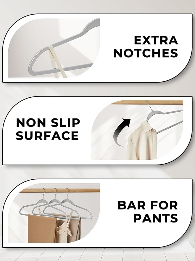SMARTOR Plastic Hangers 50 Pack, Thin Hangers with 360° Swivel Hook, Non-Velvet Hanger Heavy Duty Clothes Holders for Closet - Durable Adult Hanger, Space Saving Hangars - Gray