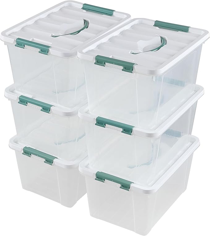6 Pack 14 L Clear Storage Latch Box, Plastic Storage Bins with Lids