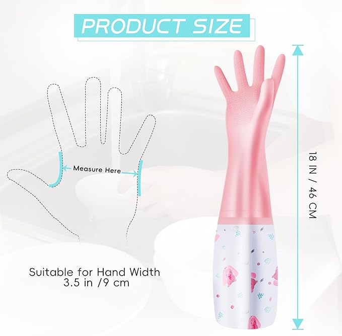 3Pcs Reusable Dishwashing Gloves, Waterproof Long Cuff Non-Slip Household Gloves With Cotton Lined For Laundry, Cleaning, Working, Gardening