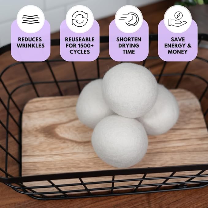 Lavender Scented Wool Dryer Balls – 4 XL Pack – Natural Fabric Softener, Reusable, Reduces Static, Reduces Wrinkles & Shortens Drying Time, Made W/Essential Oil, 100% Pure Wool