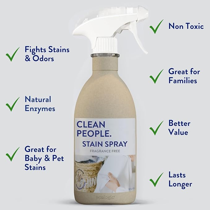 Clean People Stain Remover Spray - Natural Plant & Mineral-Based Ingredients - Non-Toxic Laundry Spot Treatment for Food, Pet & Baby Stains - Boosted with Enzymes - Fabric Safe - 16oz