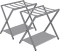 Hzuaneri Luggage Rack, Folding Suitcase Stand for Guest, Foldable, Luggage Holders with Shelf, Steel Frame with Nylon Straps for Bedroom, Hotel, Holds up to 154 lb, Grey, 2 Pack LR03999G