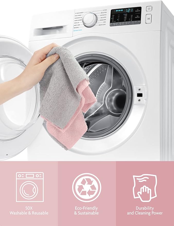 Fantasticlean Microfiber Cleaning Cloth Roll -40 Pack, Tear Away Microfiber Towels, 12" x 12", Reusable, Washable, Lint Free, Ultra Absorbent Dishcloth for Car, Pet, Kitchen Cleaning Supplies (Pink)