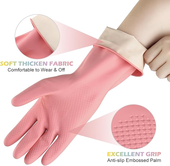 4 Pairs Rubber Kitchen Dishwashing Gloves - Colorful Reusable Household Cleaning Gloves Outdoor Chores for Women & Men (Medium)