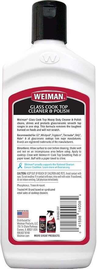 Weiman Glass Cook Top Cleaner and Polish - 10 Ounce [6 Pack] Heavy Duty No Scratch Glass Ceramic Safe Non-Abrasive Stovetop Cooktop Cleaner