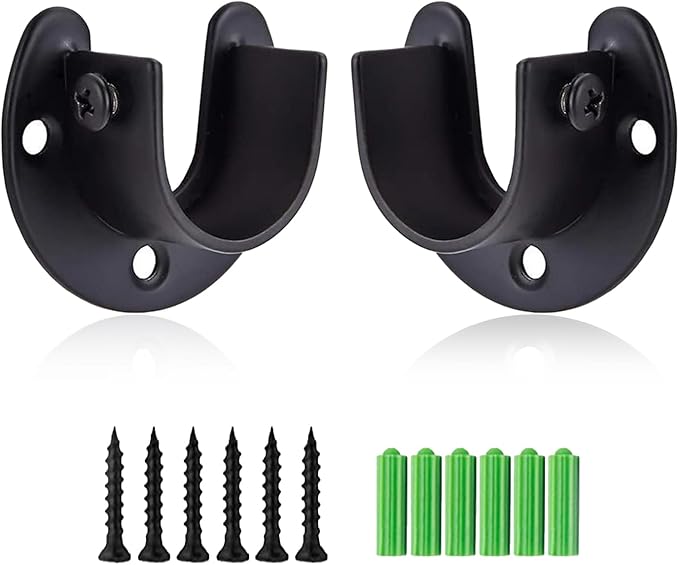 Rise age Stainless Steel Closet Rod Bracket, 3/4 Inch Diameter Closet Rod Holder 2 Pcs, Heavy Duty Black Curtain Holder with Screws