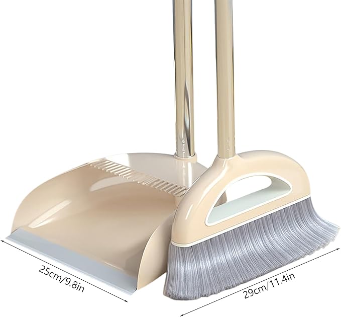 Broom and Dustpan Set with Long Handle - Dust Broom and Dustpan Combo, Lightweight Robust Kitchen Brooms Dustpans, Ergonomic Duster Tool Cleaning Gadgets, for Home, Kitchen, Offices, Pet Hair, White