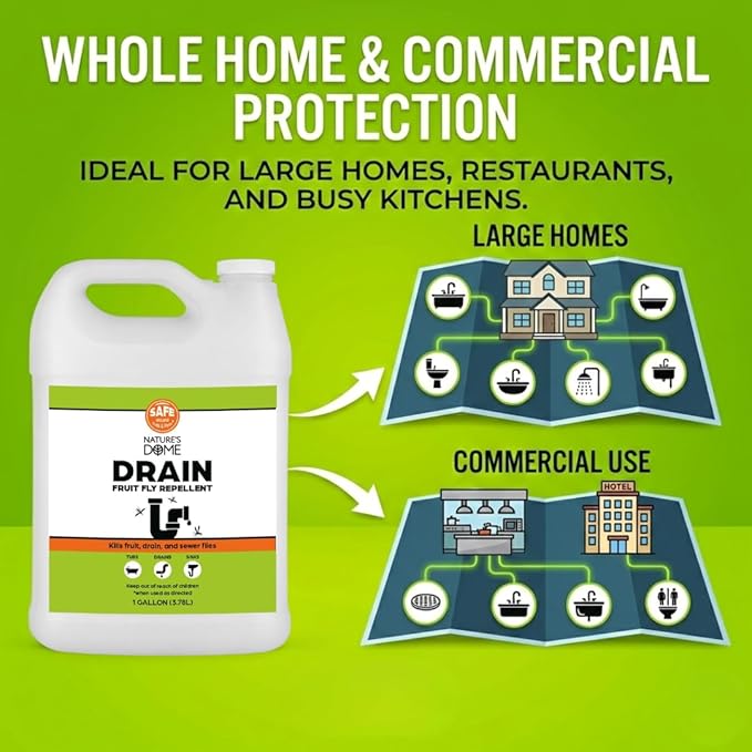 Nature’s Dome Drain Fly Killer Gel – 1 Gallon – Kills & Prevents Drain Flies, Fruit Flies & Sewer Flies – Natural Plant-Based Treatment for Sinks, Pipes & Drains – Safe for Septic Systems